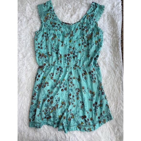 Lagaci women's sz. XL turquoise green floral one pc. romper. Pretty - Picture 1 of 8